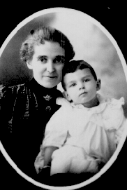 Caroline Klotz Spain and Son Carl ca. 1901><FONT
SIZE=2> Caroline (Klotz) Spain and son Carl (ca. 1901)
</FONT><P>JAMES HENRY SPAIN (1D2) - 
<UL>
<P><LI>Married: Caroline C. Klotz ca. 1896 in Scranton,
Lackawanna Co., PA 
<UL>
<P><LI>Born: Clifton Township, Lackawanna County, PA on
06/18/1868 
<P><LI>Died: on March 2, 1942 in San Francisco, CA 
<P><LI>Parents: Anton Klotz and M. Agatha Scherer
</UL>
<P><LI>Issue: 
<UL>
<P><LI>A) Charles James - (Carl)
<UL>
<P><LI>Born: 03/26/1897 in Scranton, PA 
<P><LI>Died: 10/20/1973 in Sun City, CA 
<P><LI>Married: Charlotte Elizabeth Moore on 05/25/1918 in
San Francisco, CA </UL>
<P><LI>B) Paul Berton - 
<UL>
<P><LI>Born: 01/02/1902 in Scranton, PA 
<P><LI>Baptized: 01/25/1902  St. Mary's Church, in
Scranton, PA 
<P><LI>Died: on 12/13/1986 in Los Angeles, CA 
<P><LI>Married: Charlotte Christians 09/06/1928 in Los
Angeles, CA </UL>
<P><LI>C) James(?) - 
<UL>
<P><LI>Born: ??? 
<P><LI>Died: ??? </UL>
</UL>
</UL>
<P>JAMES HENRY SPAIN (1D2) was an interesting fellow and one
of my ancestors that I have good information about, and equally better
stories about. We already know that he was born in Osceola Township, New
York. The next record of him is in the 1880 census in the town of Albion in
Oswego County, New York, where he is listed as Henry, his middle name. And
for all we know his family may have called him Henry when he was younger. My
mother always knew him as James Spain. 
<P>He and his older brother, John M., probably moved to
Scranton, Pennsylvania together in the 1890's. Both brothers listed their
professions as electricians and an old story I used to hear was that James
Spain helped to put the lights in the Statue of Liberty. My Uncle Bill Spain
(William Franklin Spain) said he did help to light a famous tunnel in
Scranton, or Philadelphia, though its name eludes me. He married Caroline
Klotz around 1896 in Scranton.
<P>There has always been talk that James and Caroline Spain
had three children, Carl James, Paul Berton, and a third child, James. The
name comes from rumor heard by Bill Curnow, and my mother remembers some
mention of another sibling of her father's that died young. She could not
say whether it was true or what gender it was. Paul Spain's birth
certificate lists two children born and two living (he and my grandfather).
The 1910 census for California says the same. So if there was another he was
born between 1910 and 1916 when James H. Spain died.
<P>As of 1904 James and Caroline lived in New York City( per
Bill Curnow). There are pictures from 1903-1905 of Paul Spain that are from
photographic studios in New York City to confirm that fact. James and
Caroline moved to San Francisco around 1906 and lived at #271 2nd Avenue. In
San Francisco he and a partner had a 